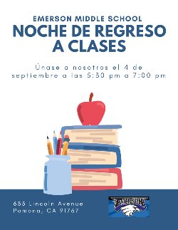 Back To School Night / Noche de regreso Sept 4, 2025